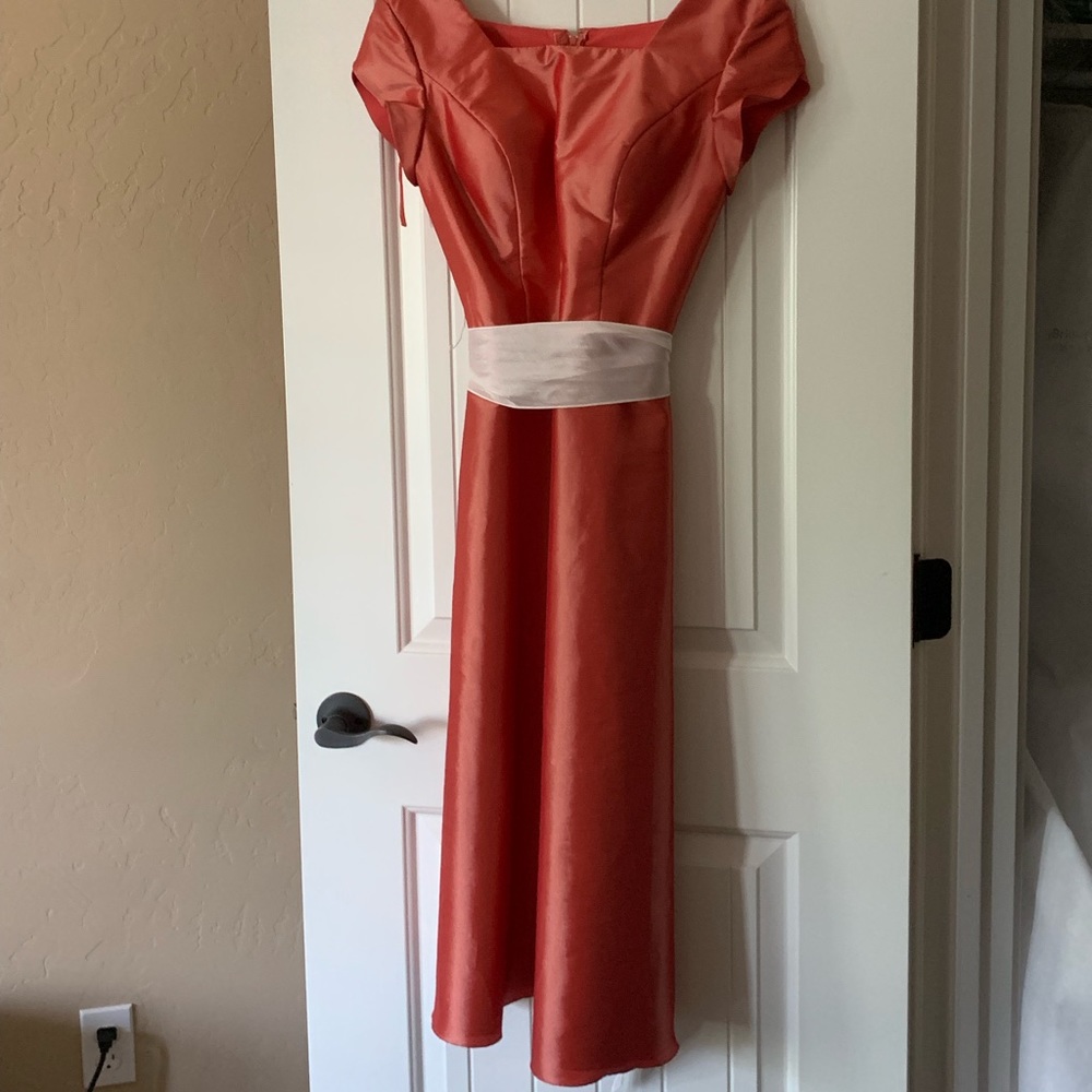 Salmon Cap Sleeved Midi Dress